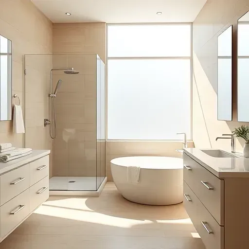 Bright renovated Duncanville bathroom with walk-in shower, soaking tub, modern vanity, and soft natural light.