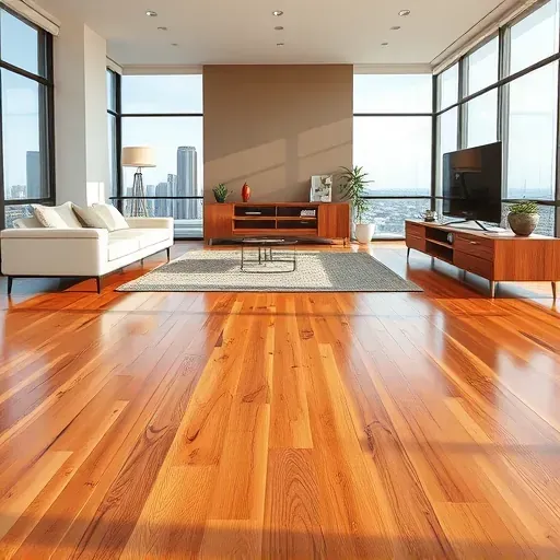 Freshly installed polished hardwood flooring in a modern Arlington TX living room with large windows and natural daylight