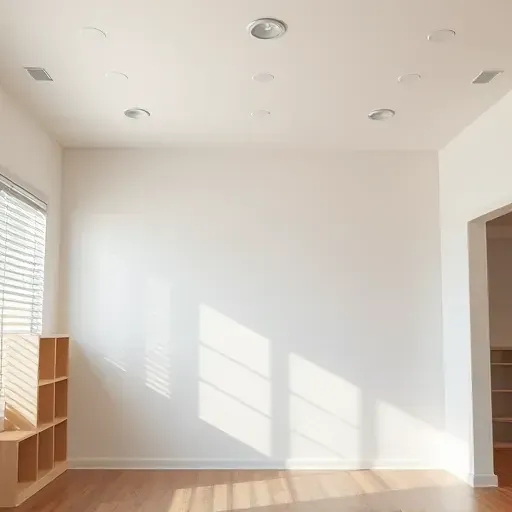 Freshly repaired drywall and ceiling with seamless joints, smooth paint, in a bright modern Arlington TX interior.