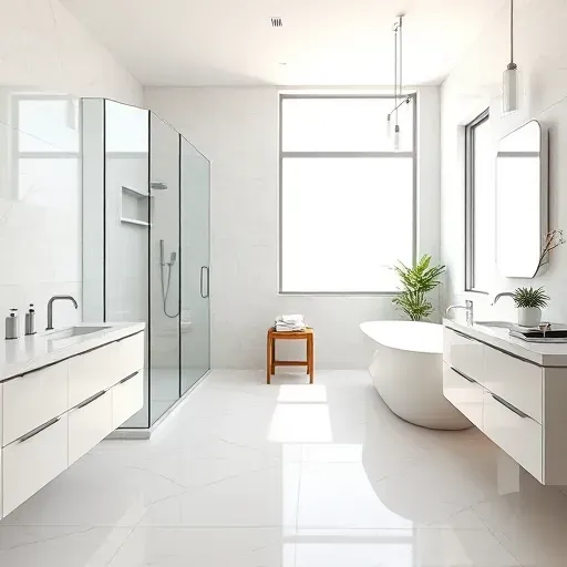 Luxury bathroom remodel in Plano TX with modern fixtures, marble tiles, walk-in shower, and elegant design elements.