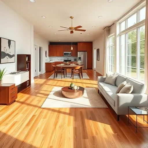 Modern renovated home in Haltom City, TX with hardwood floors, sleek furniture, large windows, and updated kitchen.