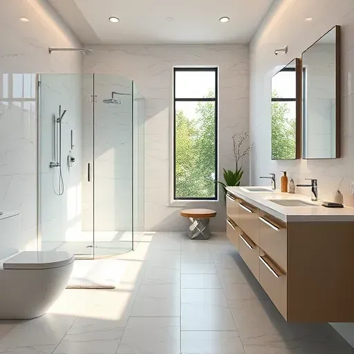 Renovated Cedar Hill, TX bathroom with modern fixtures, walk-in shower, marble counters, and natural light.