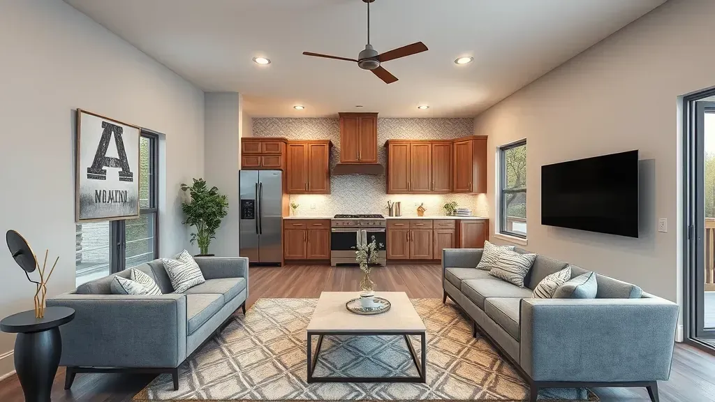 Virtual consultation setup for home remodeling in Arlington TX showcasing design plans and tools on a table.