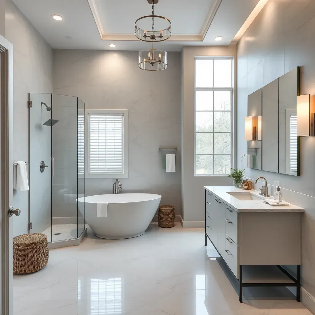 Modern bathroom remodel in Westlake, TX featuring elegant fixtures, sleek design, and luxurious details.