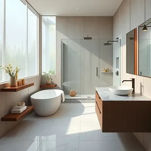 Remodeled McKinney bathroom with modern fixtures, soaking tub, marble floors, and natural light for a serene, upscale vibe.
