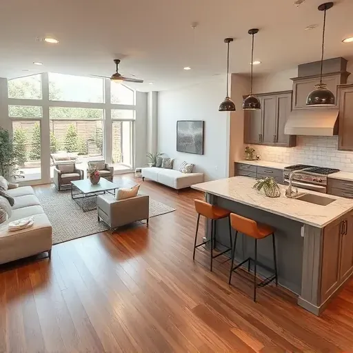 Bright renovated Coppell kitchen with granite counters, stainless appliances, custom wood cabinets, and views of a lush backyard.