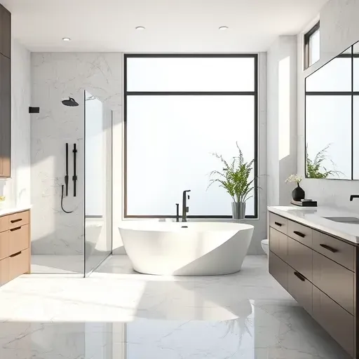 Renovated Fort Worth bathroom featuring a freestanding tub, marble countertops, and natural light for elegance.