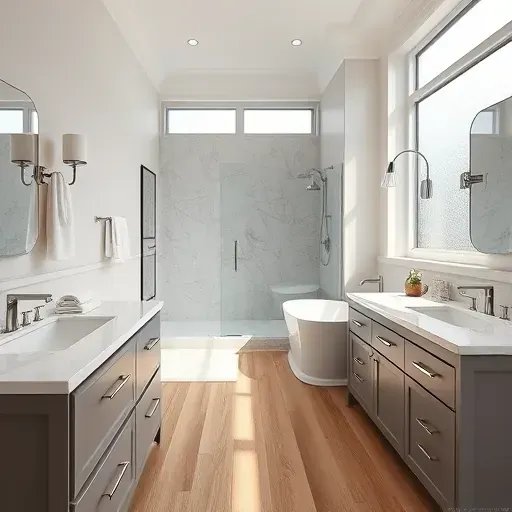 Remodeled Cedar Hill bathroom with modern fixtures, marble countertops, glass shower, soaking tub, and elegant decor.