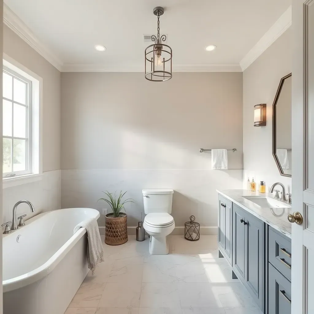 Modern, remodeled Carrollton, TX bathroom featuring sleek fixtures, a glass shower, soaking tub, and neutral tones.