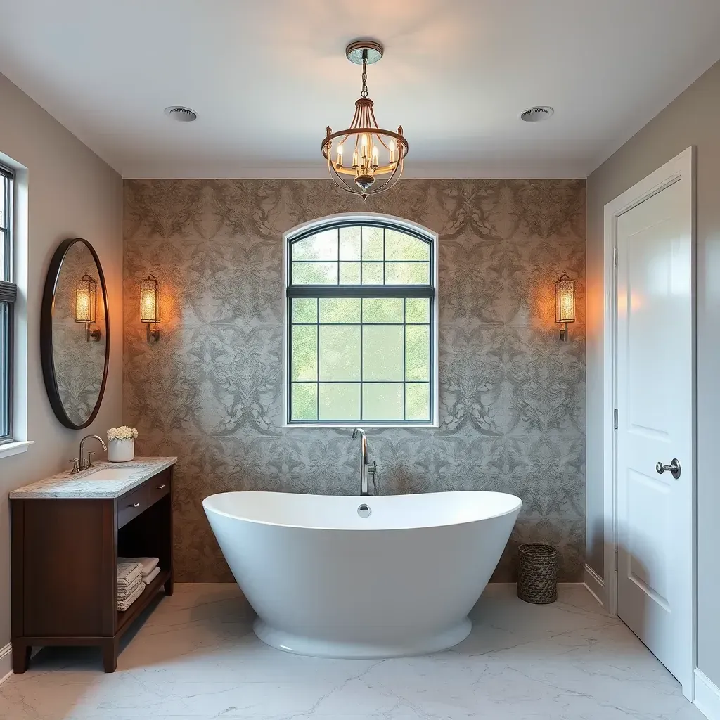 Modern Arlington bathroom with walk-in shower, double vanity, natural stone accents, and elegant, contemporary design.