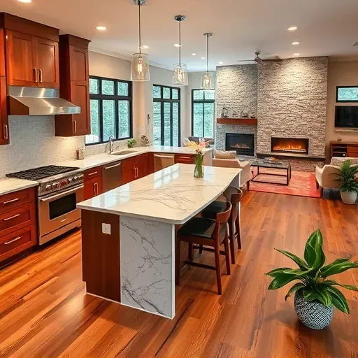 Modern kitchen in Lewisville TX with dark wood cabinetry, granite countertops, and elegant bar stools in inviting ambiance.