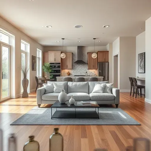 Beautifully renovated Keller TX living room with open-concept design, hardwood floors, and natural light.