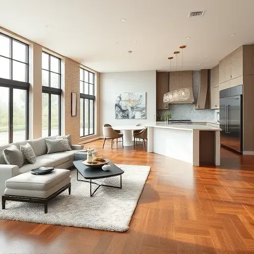 Modern remodeled living room in Plano TX with sleek furniture, open layout, and stylish decor creating a luxurious ambiance.