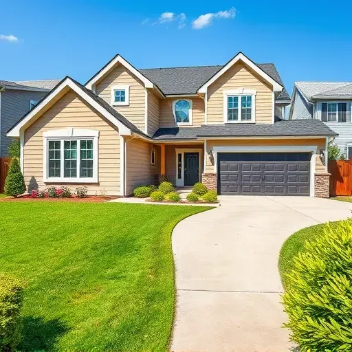 Perfectly installed neutral-toned siding on a modern Arlington TX home with lush landscaping and clear blue sky