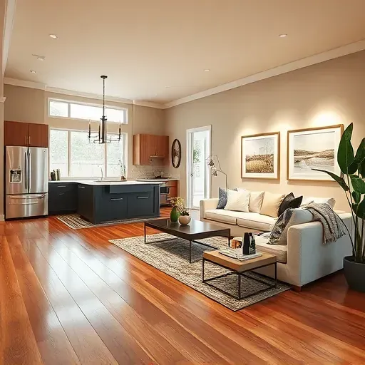 Home remodel in North Richland Hills TX features modern living space with open layout, sleek hardwood floors, and gourmet kitchen.