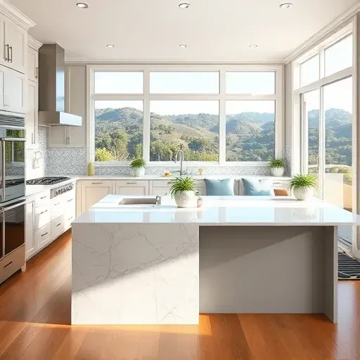 Modern kitchen remodel in Frisco TX features custom cabinetry, quartz island, stainless steel appliances, and elegant decor.