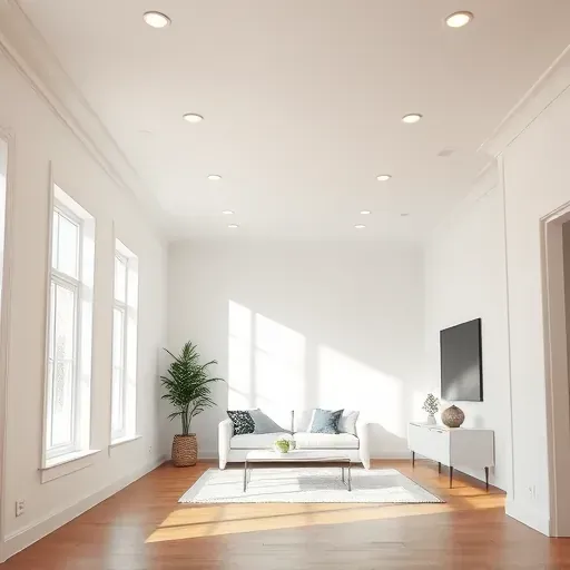 Spacious Arlington TX living room with white painted walls, recessed lighting, hardwood floors, and modern decor highlights skilled interior finishing.