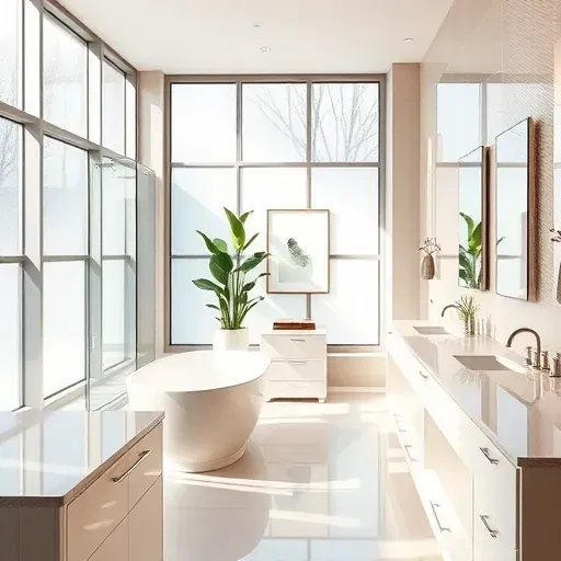 Renovated Duncanville TX bathroom with modern fixtures, frameless glass shower, freestanding tub, quartz counters and natural light