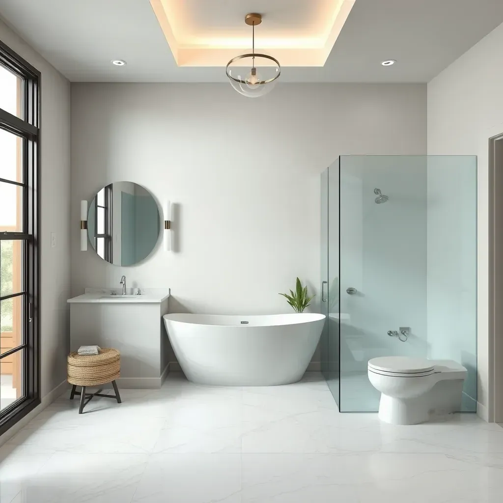 A modern bathroom remodeling scene in Grand Prairie, TX featuring elegant fixtures, polished surfaces, and stylish decor.