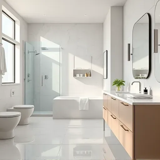 Beautiful renovated bathroom in Grapevine Texas with modern fixtures, walk-in shower, marble countertops, and elegant decor