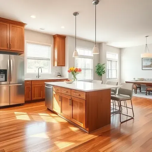 Modern Plano kitchen remodel features sleek appliances, spacious quartz island, warm wood cabinetry, and natural light.