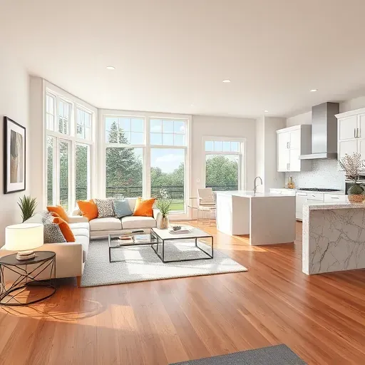 Remodeled modern home in Haltom City with spacious living area, large windows, contemporary decor, and a sleek kitchen.