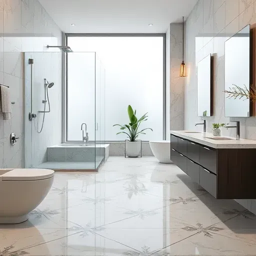 Remodeled Haltom City bathroom with sleek fixtures, walk-in shower, marble countertops, patterned tile, and modern decor.
