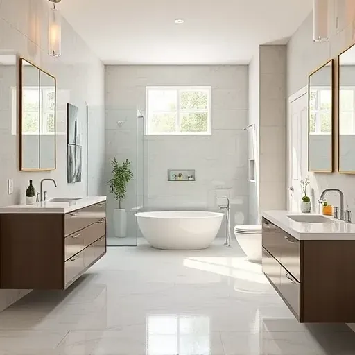 Recently remodeled bathroom in Richardson TX featuring modern fixtures, glass shower, marble countertops, and neutral tiles.