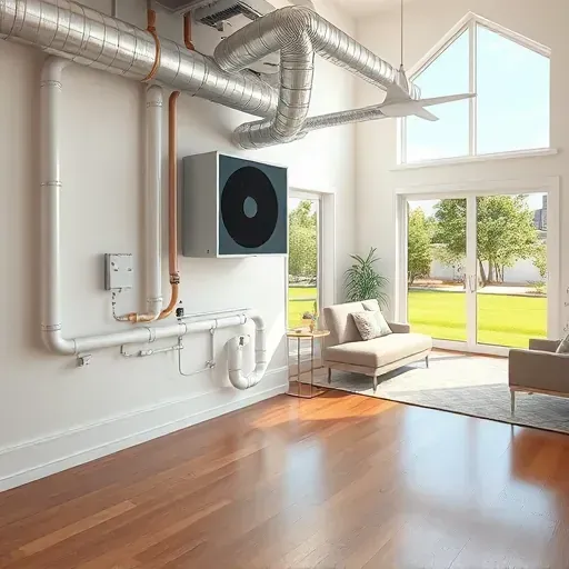 Modern HVAC installation in Arlington Texas with sleek ductwork energy-efficient unit in a bright tidy home setting