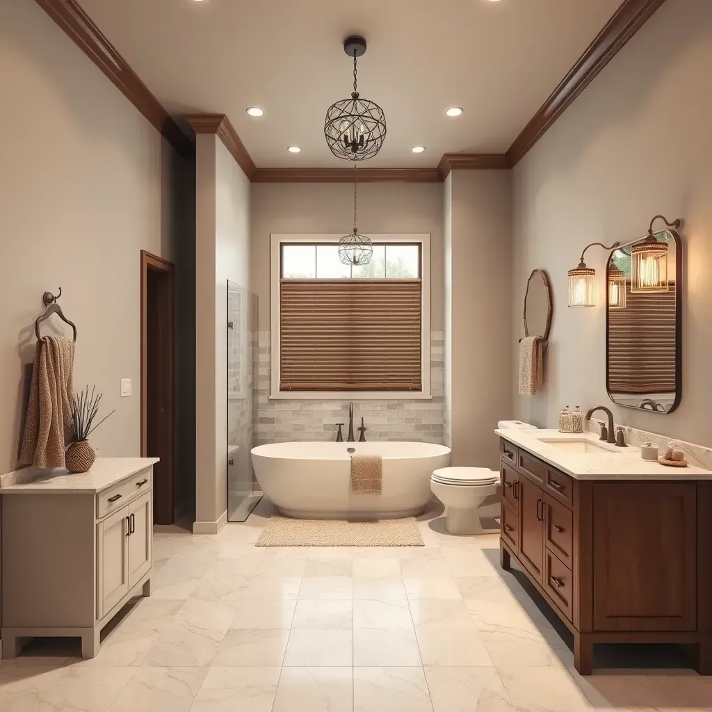 Beautiful bathroom remodel in Burleson, TX featuring modern tiles, sleek fixtures, and elegant lighting.