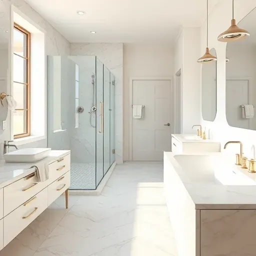 Renovated Plano, TX bathroom with marble countertops, walk-in shower, freestanding tub, and modern fixtures.