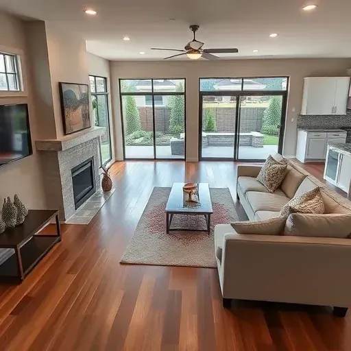 Modern renovated Prosper, TX home interior featuring a stylish living room, hardwood floors, large windows, and updated kitchen.