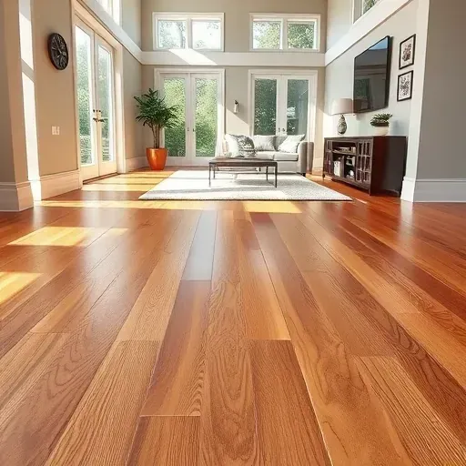 Polished hardwood flooring with rich warm finish, elegant baseboards, modern decor, natural light, spacious living room in Arlington TX