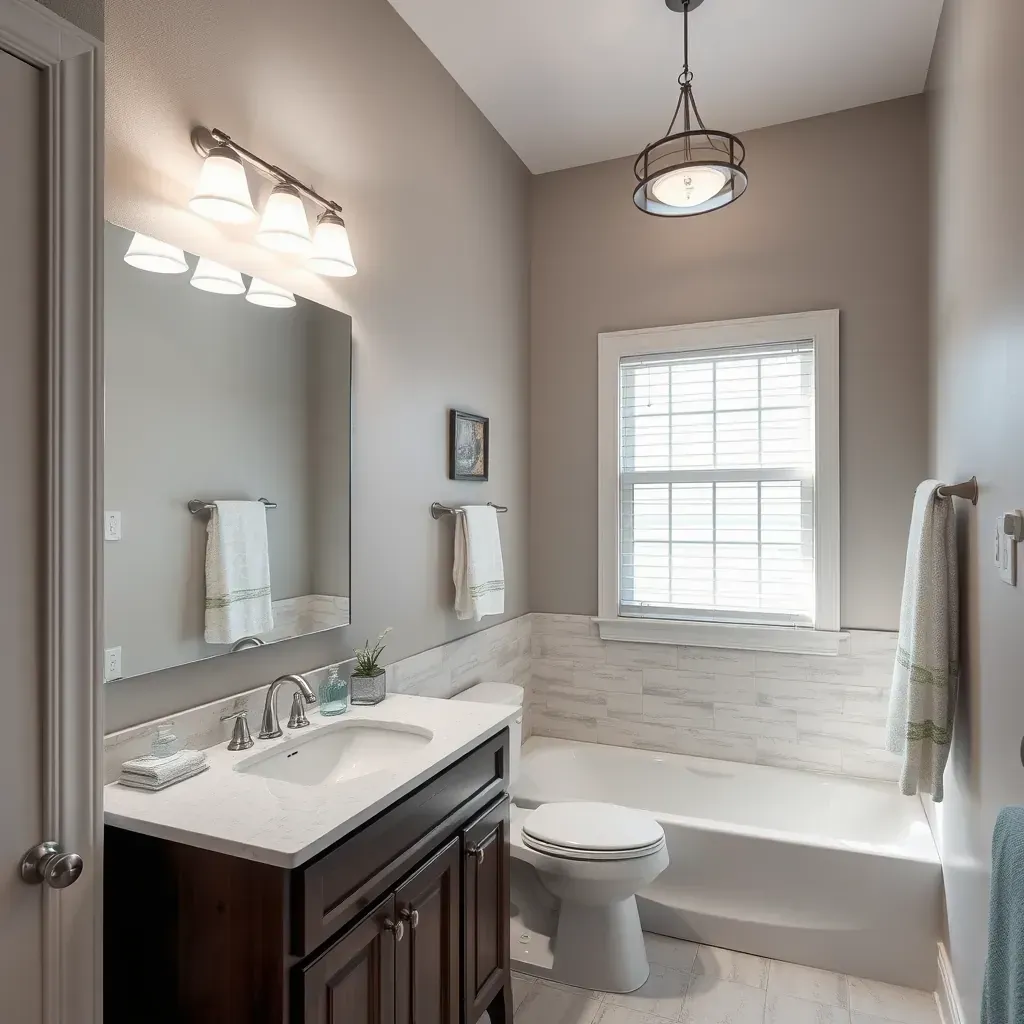 Elegant bathroom remodel in Euless, TX featuring modern fixtures, sleek tiles, glass shower, and stylish lighting.