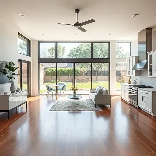 Modern Keller, TX home interior featuring hardwood floors, contemporary fireplace, natural light, sleek kitchen, and elegant decor.