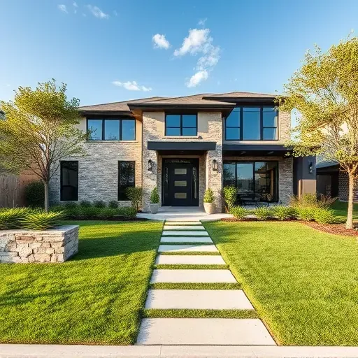 Stunning Westlake, TX home remodel showcasing modern design, landscaped yard, large windows, and welcoming front porch.