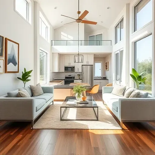 Beautifully remodeled living room in Keller TX with modern elegance, light walls, hardwood floors, and stylish decor.