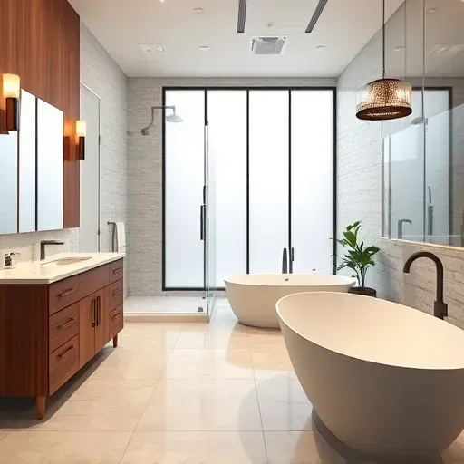 Freshly remodeled Argyle TX bathroom with modern fixtures, glass shower, freestanding tub, quartz countertops, and natural lighting.