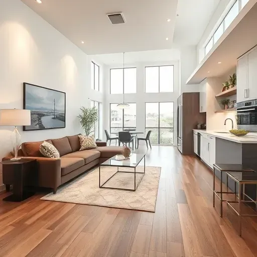 Elegant Irving TX living room remodel showcases modern design with high ceilings, natural light, and stylish furnishings.