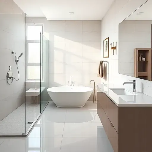 Remodeled modern bathroom in The Colony TX with sleek fixtures, walk-in shower, soaking tub, marble vanity, and elegant tilework