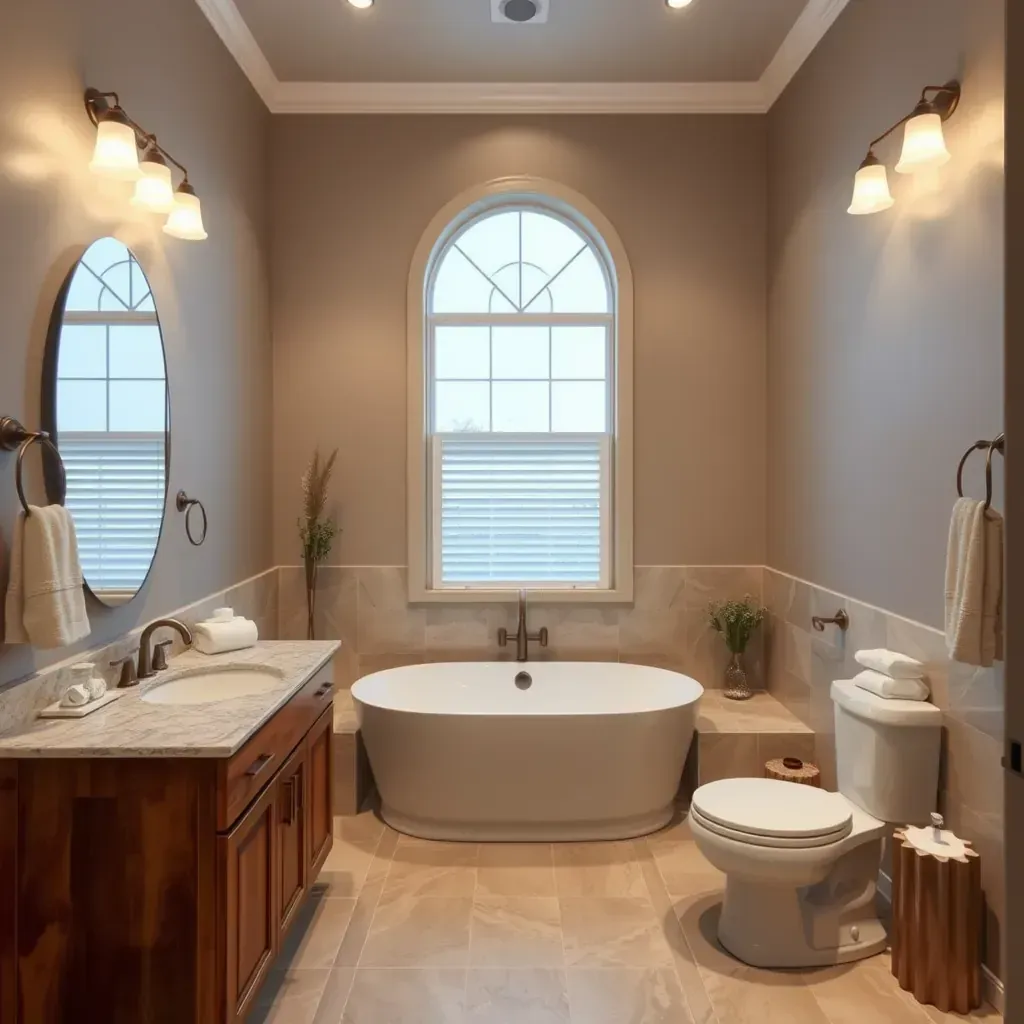 Beautifully renovated bathroom in Burleson, TX featuring a soaking tub, glass shower, modern vanity, and natural light.