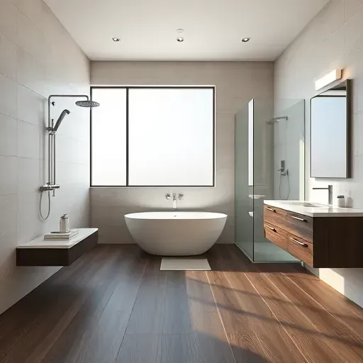 Recently remodeled Farmers Branch, TX bathroom with a soaking tub, glass shower, marble vanity, and warm wood-look tiles.