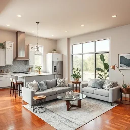 Modern living space in Argyle TX highlighting a cozy open-plan design with elegant kitchen and stylish furnishings.