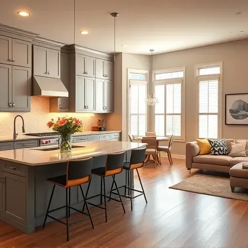 Modern kitchen remodel in Westlake TX features granite countertops, stylish appliances, and inviting natural light.