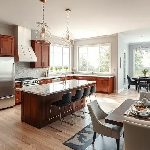 Renovated kitchen in Plano TX with granite counters, stainless appliances, mahogany cabinets, and natural light.