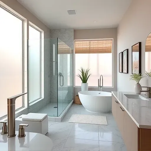 Modern remodeled bathroom in North Richland Hills, TX with sleek fixtures, glass shower, freestanding tub, quartz counters, and natural light.