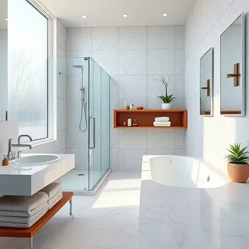 Remodeled Mansfield, TX bathroom with modern fixtures, walk-in glass shower, soaking tub, luxe marble, and natural light.