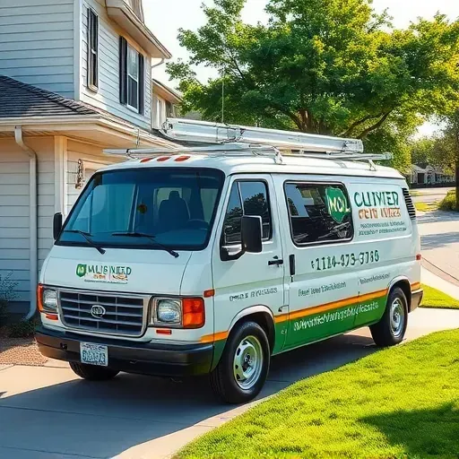 Clean mold prevention service vehicle with company logo parked outside a well-maintained Arlington Texas home in a friendly neighborhood