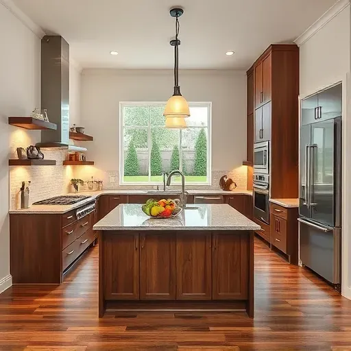 Modern kitchen remodel in Duncanville TX with sleek granite countertops, open shelving, and high-end stainless steel appliances.