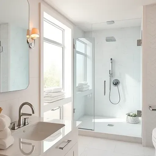 Remodeled Carrollton, TX bathroom with modern fixtures, glass shower, marble countertops, and elegant design.